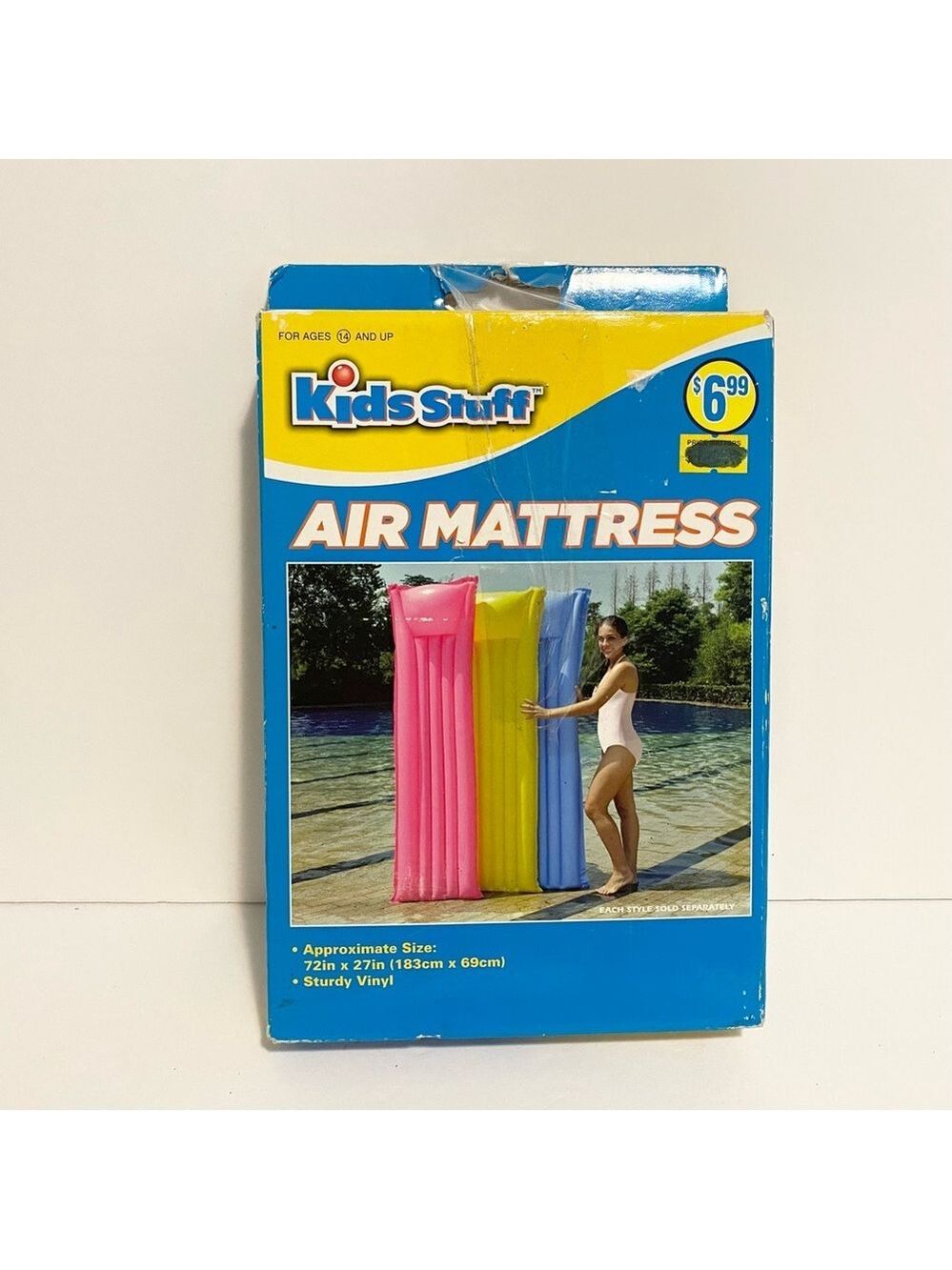 Kids Stuff  Vintage Pool Air Mattress Blue 72X27” STURDY VINYL NEW Old Stock